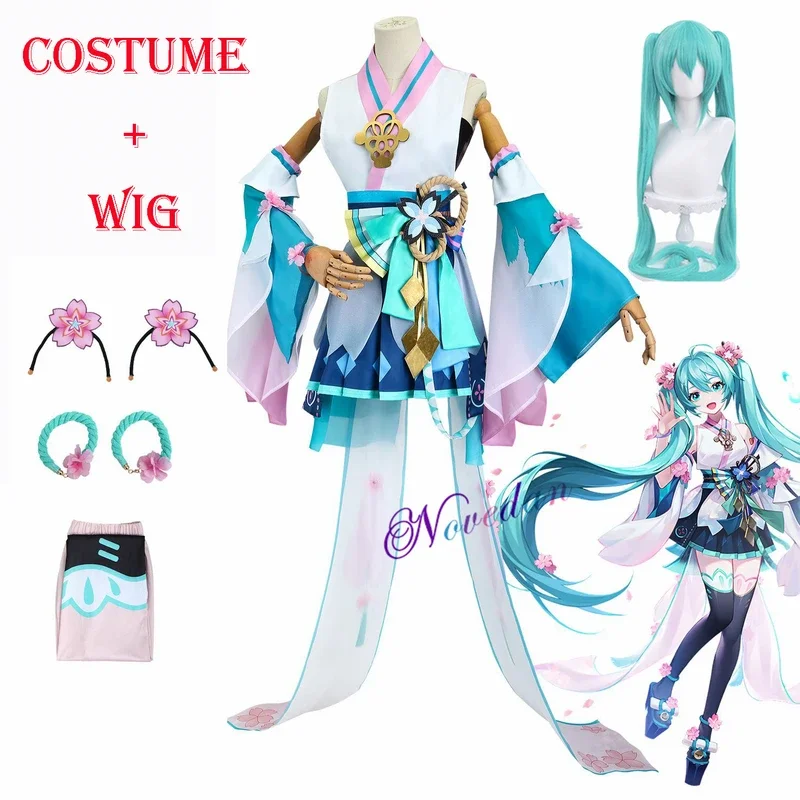 SSR Onmyoji RPG Collab x Miku Kimono Yukata Strój Peruka Buty Anime Party Fancy Dress Halloween Kostium Cosplay Dla Kobiet Dziewcząt