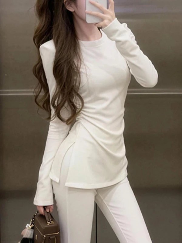 Spring 2026 Women's Sleeveless round Neck T-Shirt Slit Design Sensual Folded Shoulder Base Shirt Campus Office Commute Daily ...