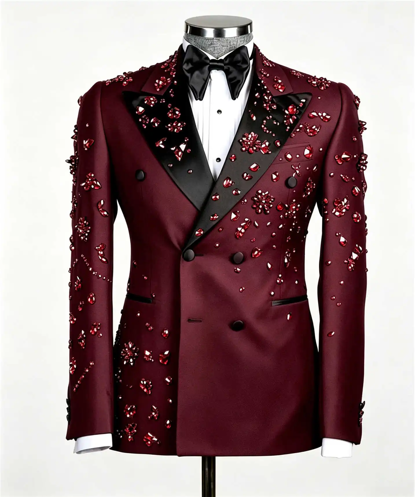 Big Diamond Men Tuxedos Slim Fit Party Birthday Groom Wedding Wear Customized Full Beads Outfits 2 Pieces
