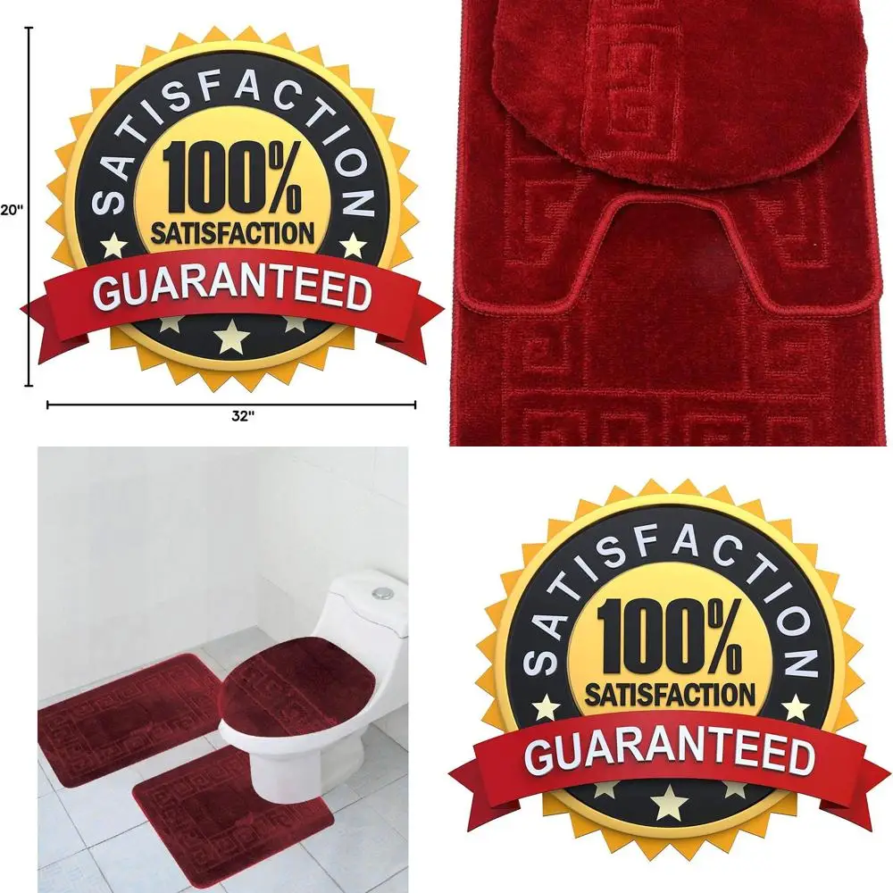 

Burgundy Bath Rug Set with Large Contour Mat and Lid Cover (20x32)