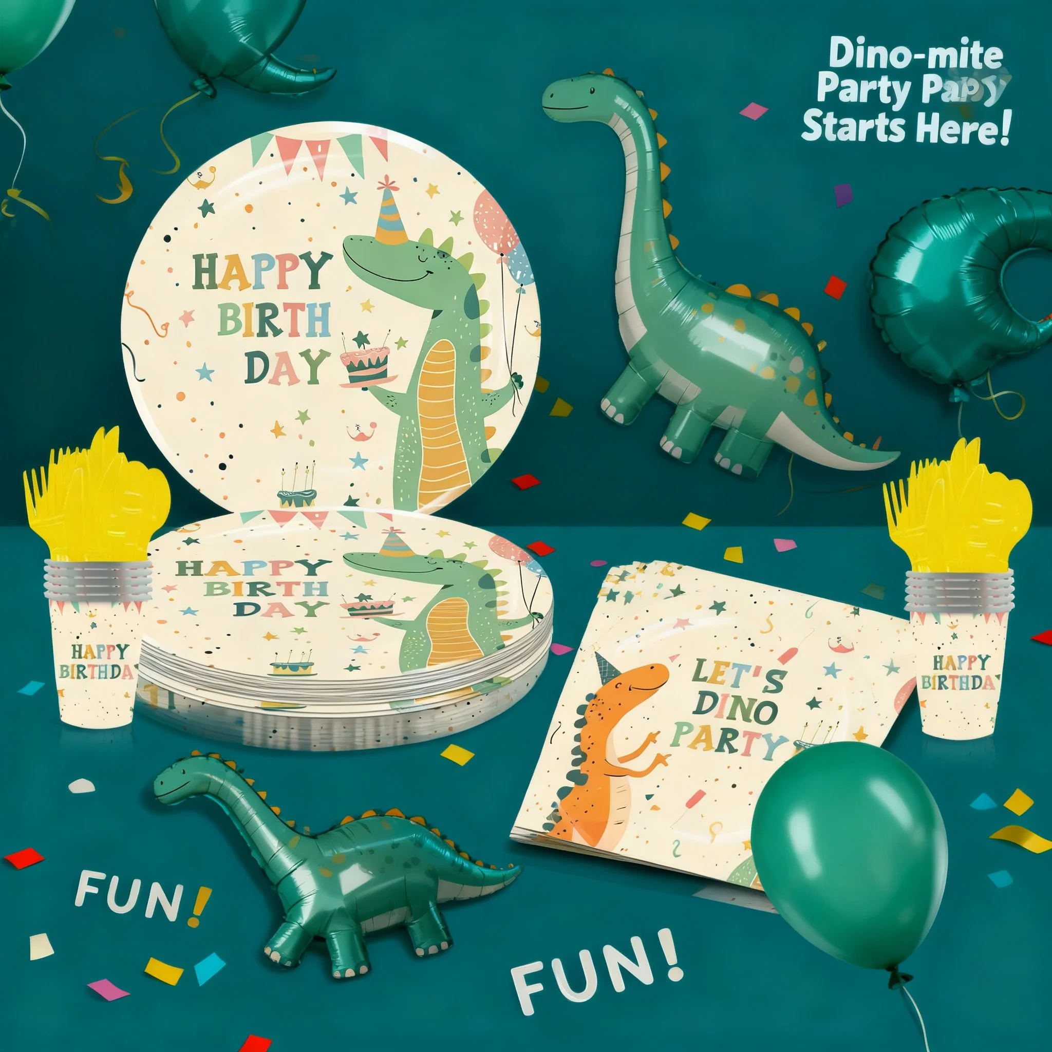 Cartoon Dinosaur Party Disposable Tableware Paper Plates Cups Napkins Tablecloths Birthday Supplies for Kids