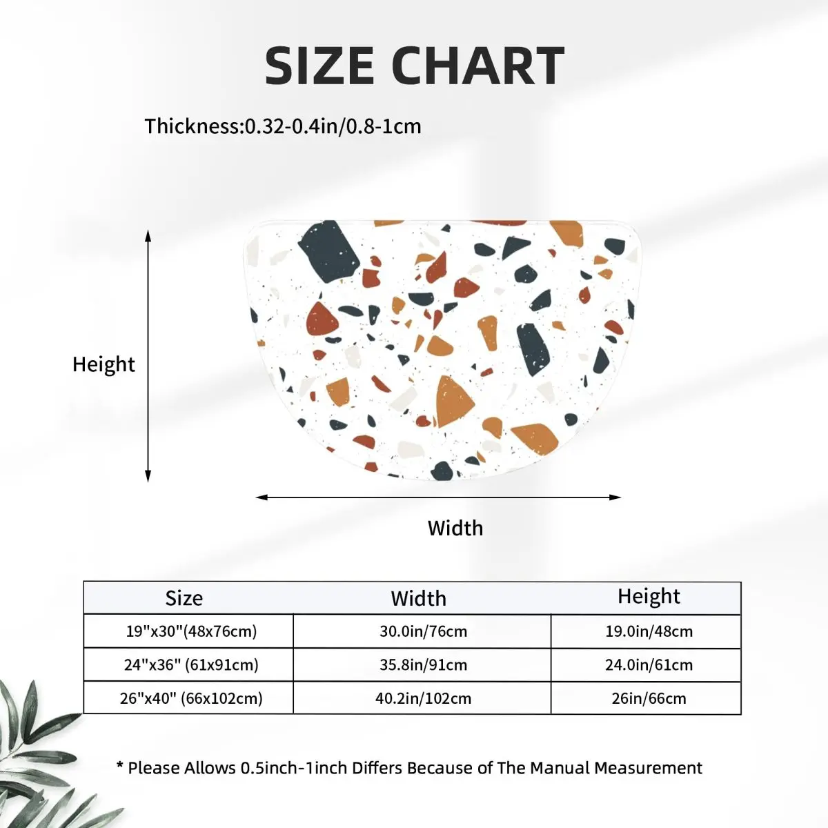 Terrazzo Stone Pattern Soft Flannel Half Round Doormat Non Slip Bathroom Mat Absorbent Floor Carpet for Laundry Room Bathroom