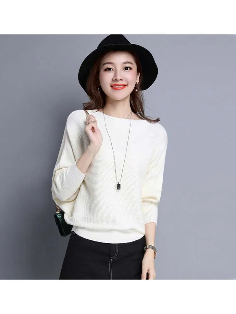 Pull Femme Autumn Winter Women Sweater Batwing Sleeve Jumper Slash Neck Women\'s Knitted Pullovers