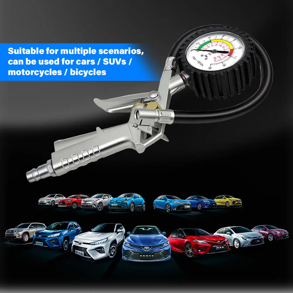 

Tire Pressure Gauge 220PSI 16Bar Pressure Gun Type For Air Compressor High Precision Dial Meter For Car Motorcycle SUV