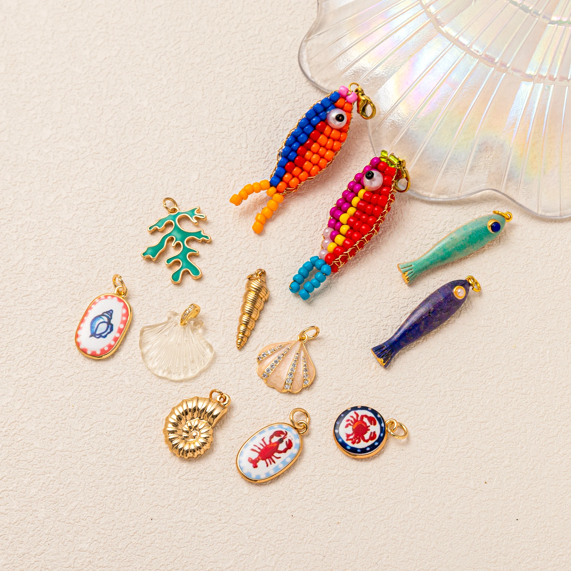 

Simple daily popular ocean style shell crayfish small fish DIY pendant charms jewelry making