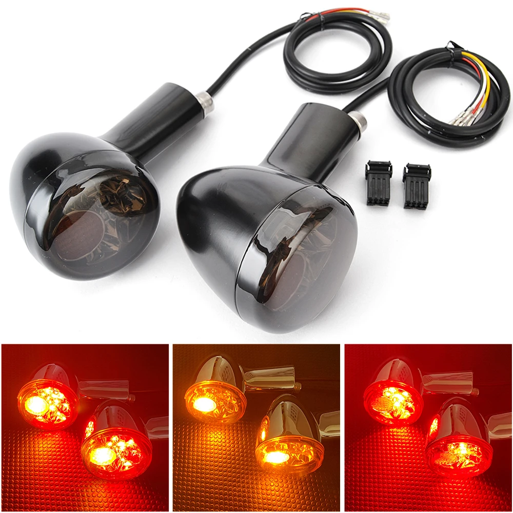 

4x Motorcycle LED Brake Light Amber and Red Turn Signal Tail Light Indicator Bullet for Harley Sportster XL883 XL1200 1992-up