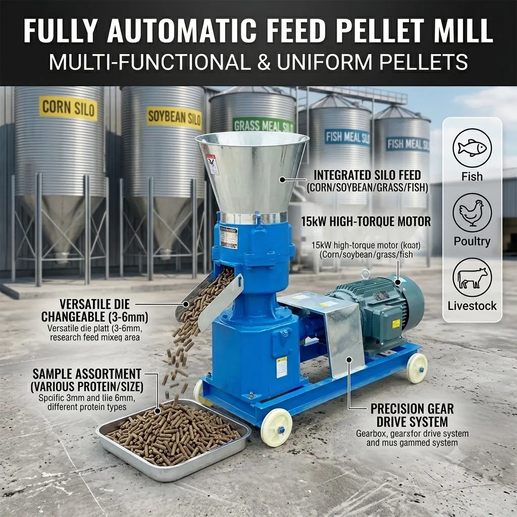 3000 Kg/h Pellet Making Machine New Farm Livestock Feed Processing Granulator For Pig Cattle Chicken Fish & Poultry 220V