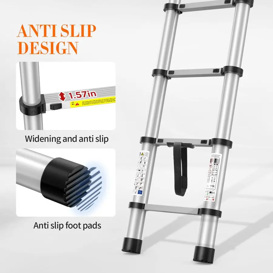 سلم تصغير، سلم تمديد عالي التحمل من الألومنيوم بسعة 330 رطل مع خطوات مضادة للانزلاق للوصول العليمي الآمن والسقف والهو #4