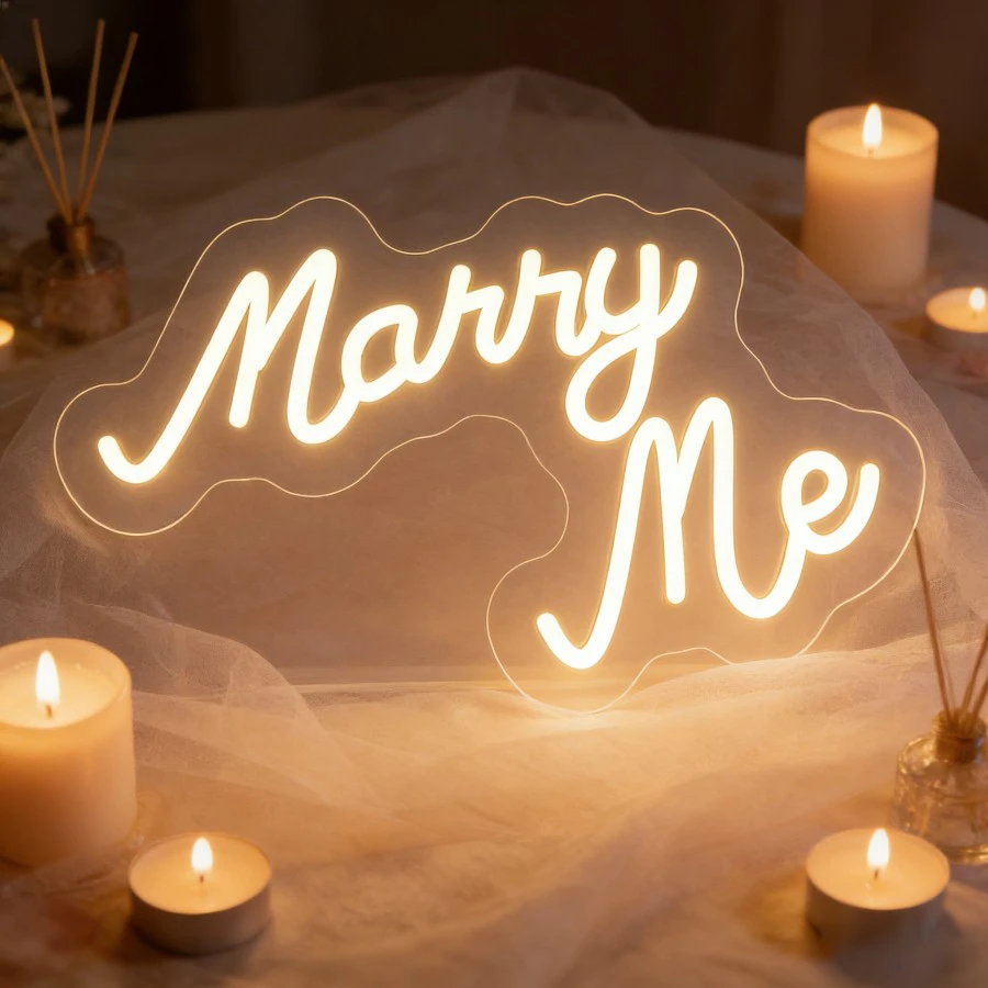 Marry Me Neon Sign Dimmable USB LED Wall Light for Proposal Wedding Anniversary Party Decor Bedroom Living Room Romantic Gift