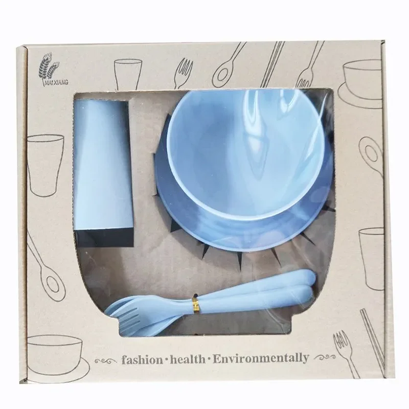 Wheat straw six piece set of bowls, cups, plates, spoons, forks, chopsticks, gift sets, exquisite tableware sets