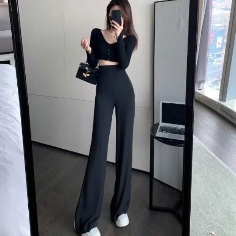 

White High Waist Trousers for Woman Long Black Women's Pants Clothing Flare Cotton Casual Harajuku One Size Trends 2024 90s G