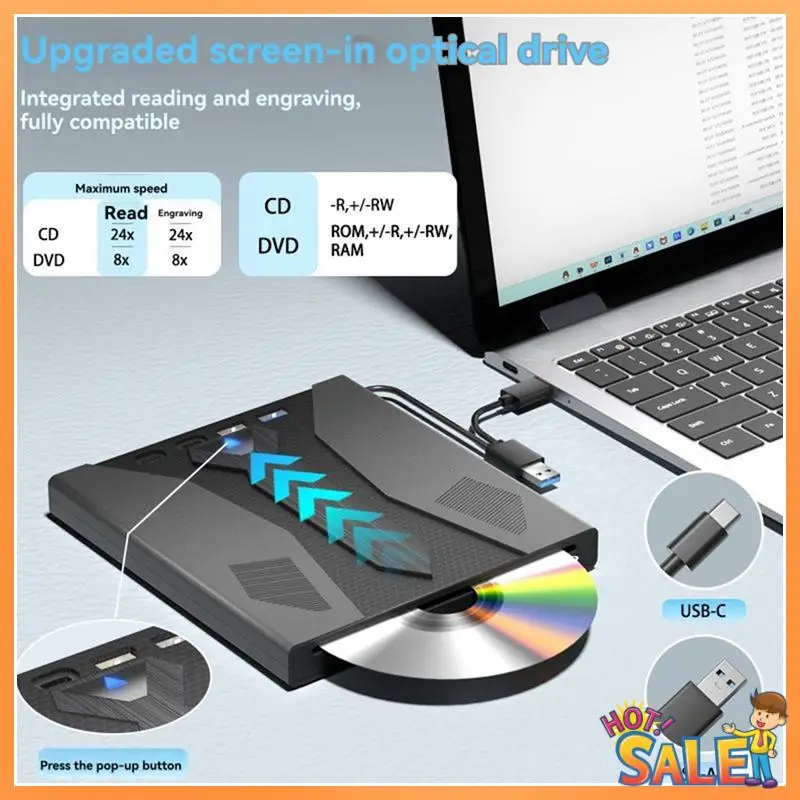 

AB68 7 в 1, внешний CD DVD, оптический привод, DVD-плеер, устройство записи, многофункциональный привод для Windows, ПК, ноутбука