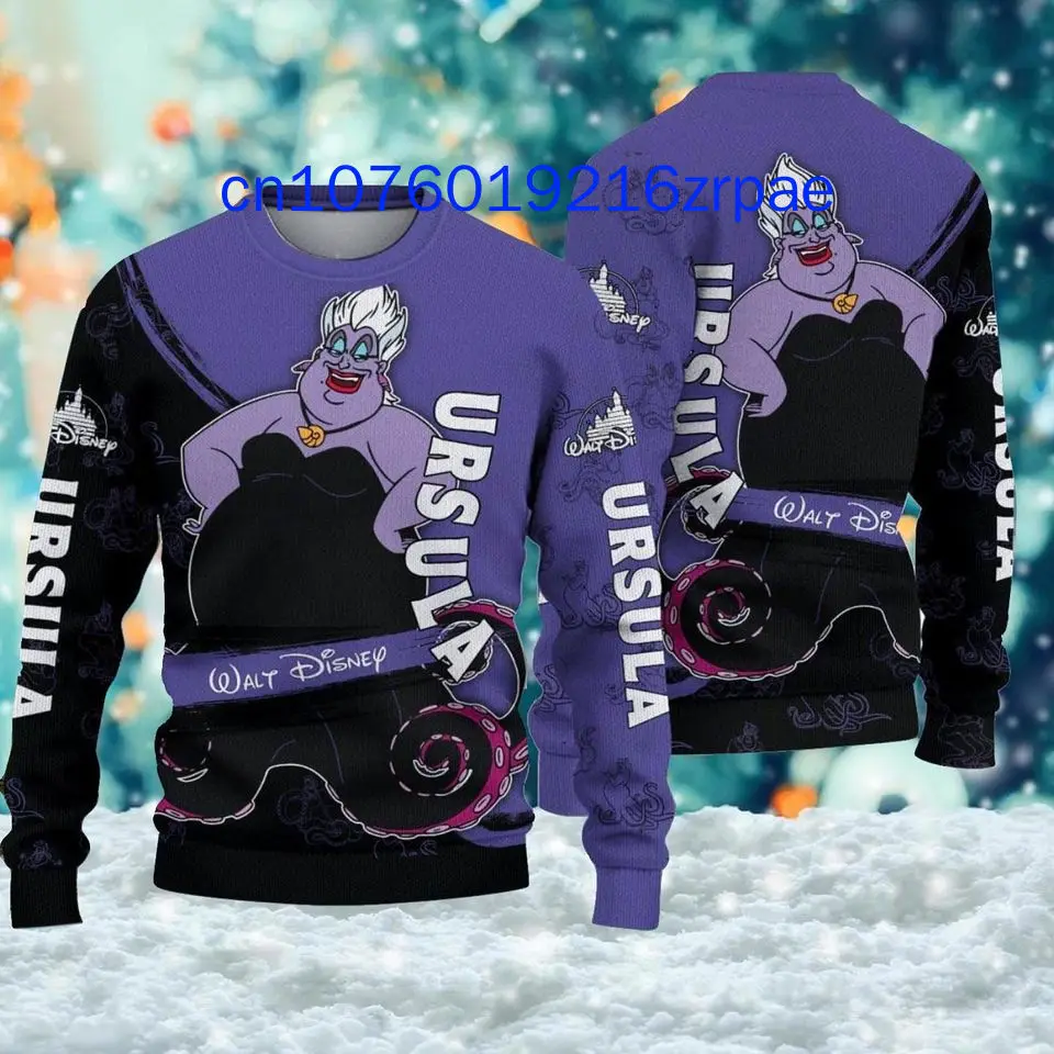 Ursula Purple Black Cartoon Ugly Christmas Sweater 3D Print Men and Women Casual Cartoon Sweatshirt Christmas Sweater