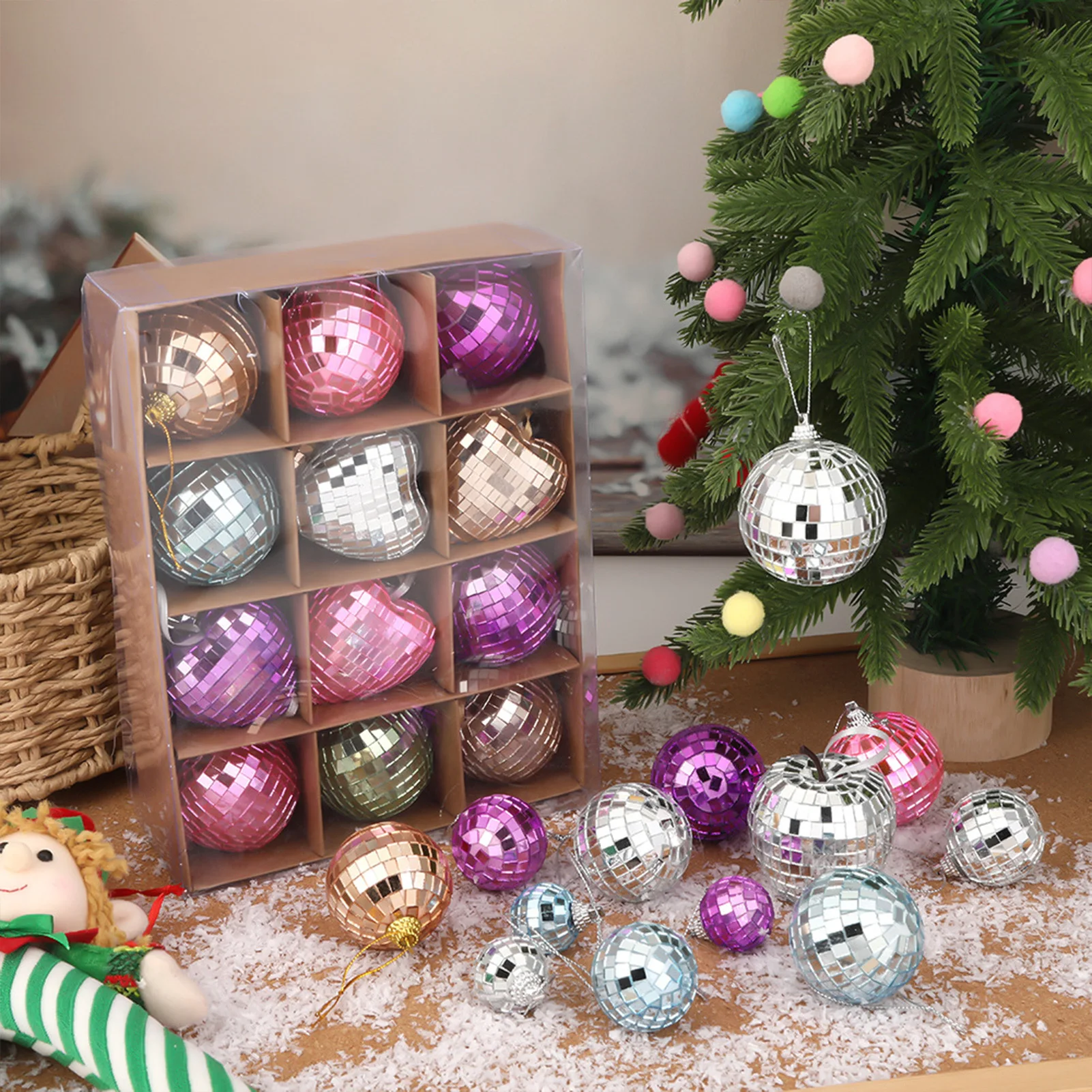 6PCS Christmas Tree Hanging Balls Enchanting Light Refraction Elegant Home Decoration Suitable for Weddings Engagements