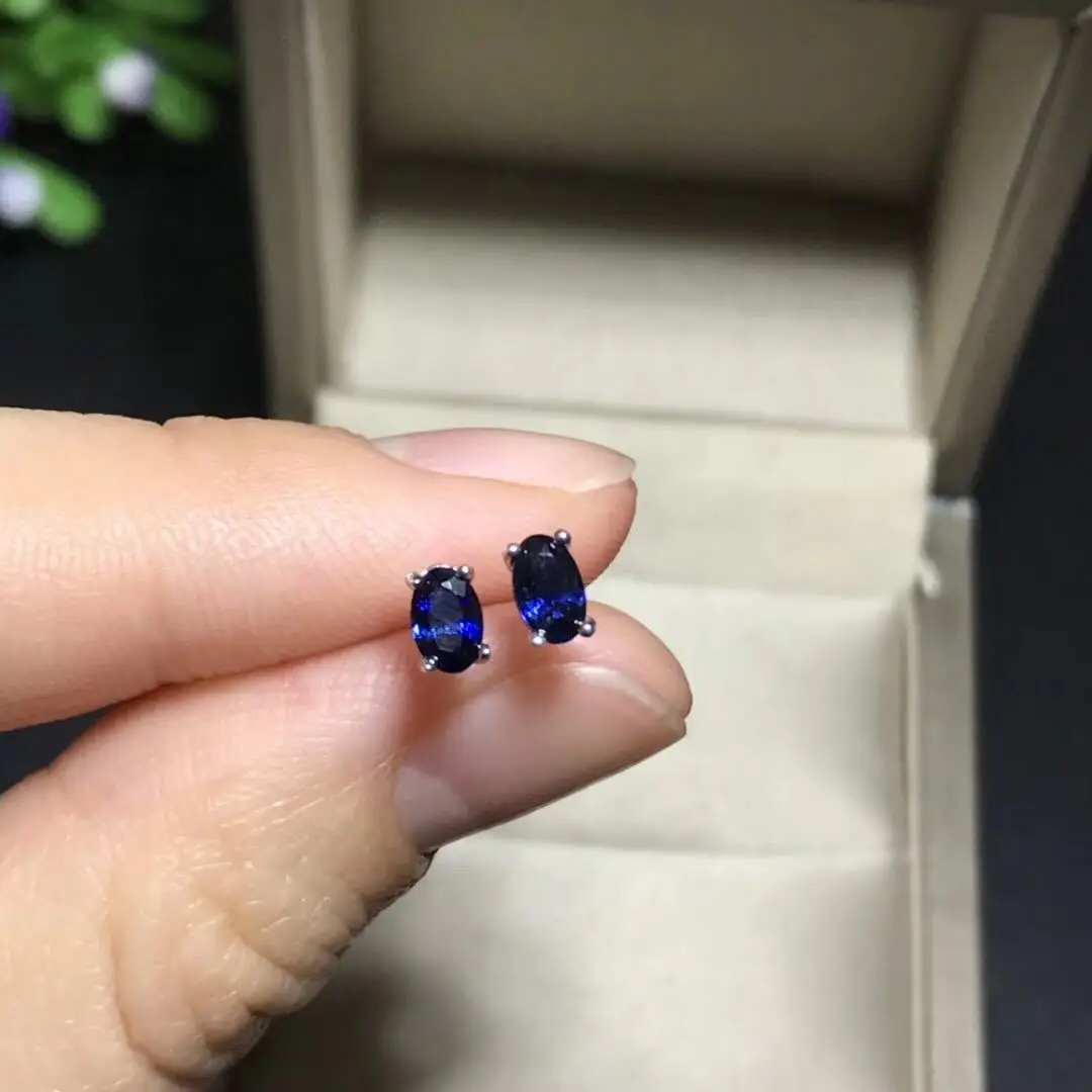 

Special Offer Natural Sri Lankan Sapphire Stud Earrings Stone Size 3 X 5MM Small and Exquisite S925 Silver Platinum Plated