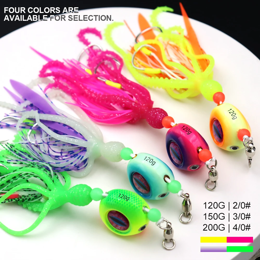 ZYZHE 1 Stück Meeresfischerei-Köder 120/150/200G Leuchtender JIG mit Weichem Oktopus-Köder Bootsfischen Schnurhaken Tiefsee-Angelköder – Detail 3
