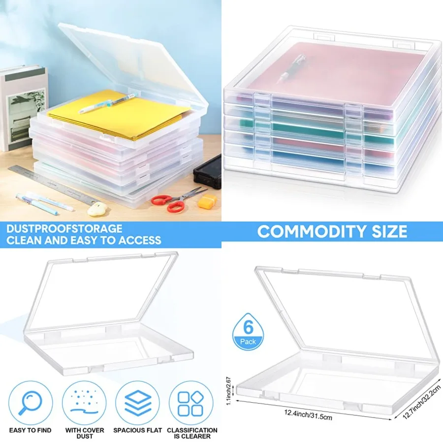 

6 Pcs 12 x 12 Inch Paper Storage Case Plastic Scrapbook Storage Box Portable Transparent Organizer Containers Clear Slim Projec