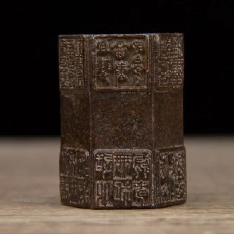 Brass Vintage Antique Hexagonal Stamp Small Ornament for Home Living Room Office Shop Desktop Decoration