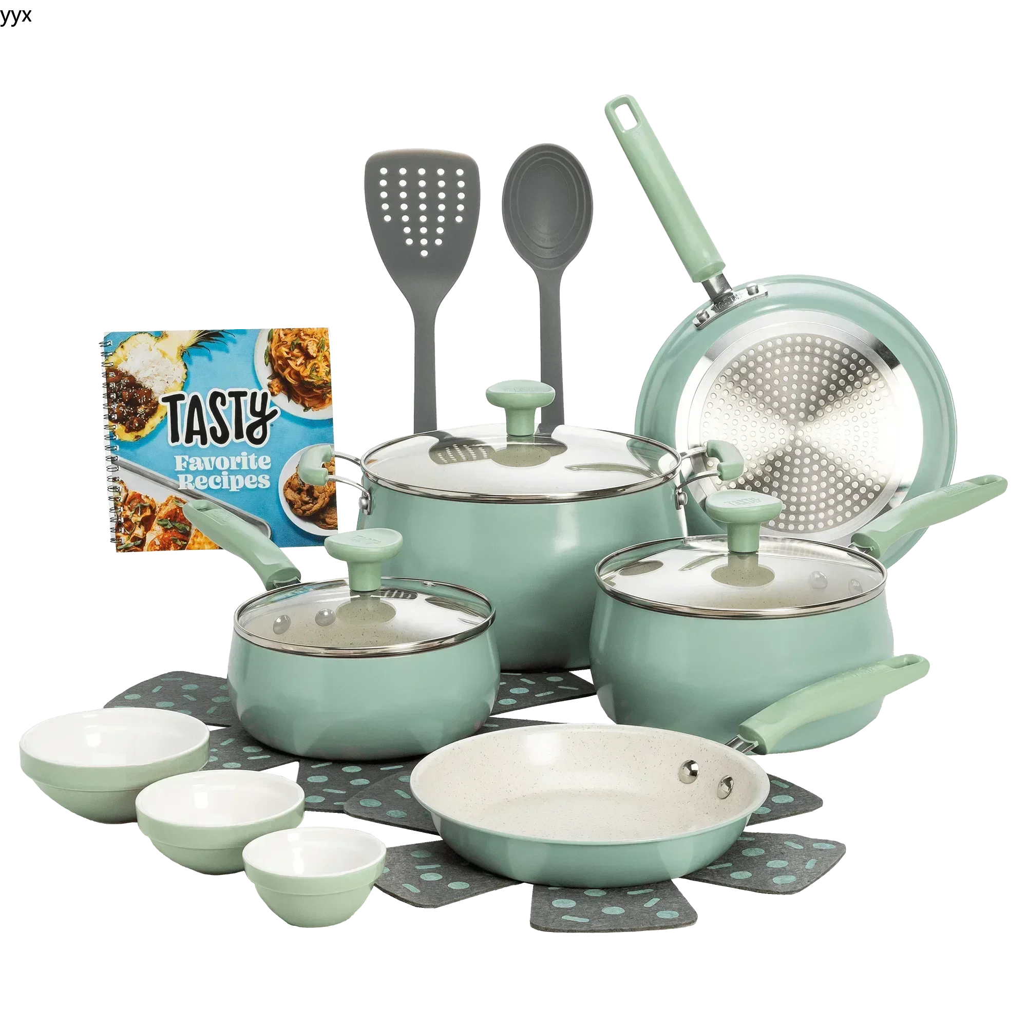 

Clean Ceramic 16 Piece Non-Stick Aluminum Cookware Set, Sage Green