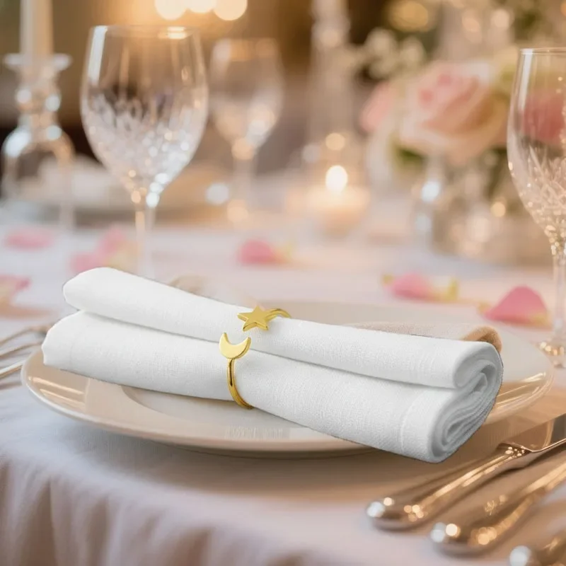 1-30PCS Elegant Moon Star Napkin Ring Holder for Christmas Table Setting Dining Party Wedding Banquet Home Decor Gift