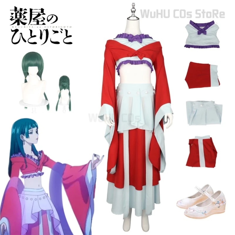 Maomao Cosplay Costume Wig Anime The Apothecary Diaries Red Dress Skirt Dance Shoes Under The Moon Women Halloween Cosplay Suit