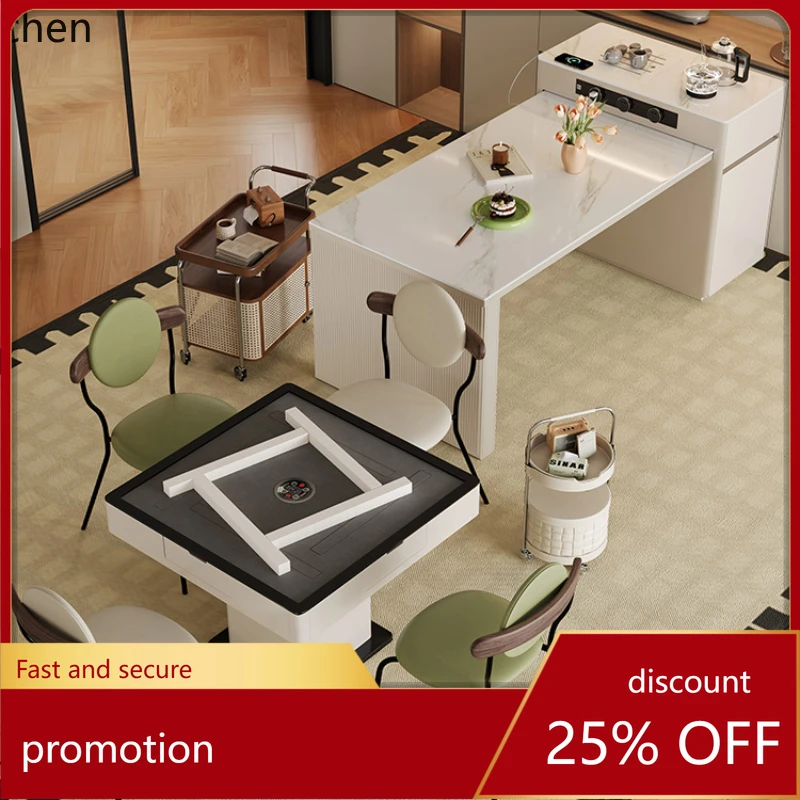 

HT telescopic rock slab dining table mahjong table integrated dual-purpose automatic tea table mahjong machine
