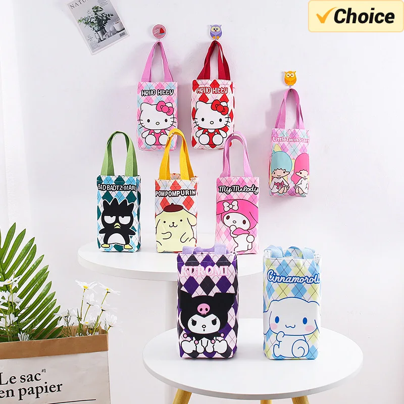 Simpatico cartone animato Sanrioed Canvas Water Cup Set Kawaii MyMelody Kuromi Cinnamoroll Messenger spalla portatile doppia borsa per bottiglia