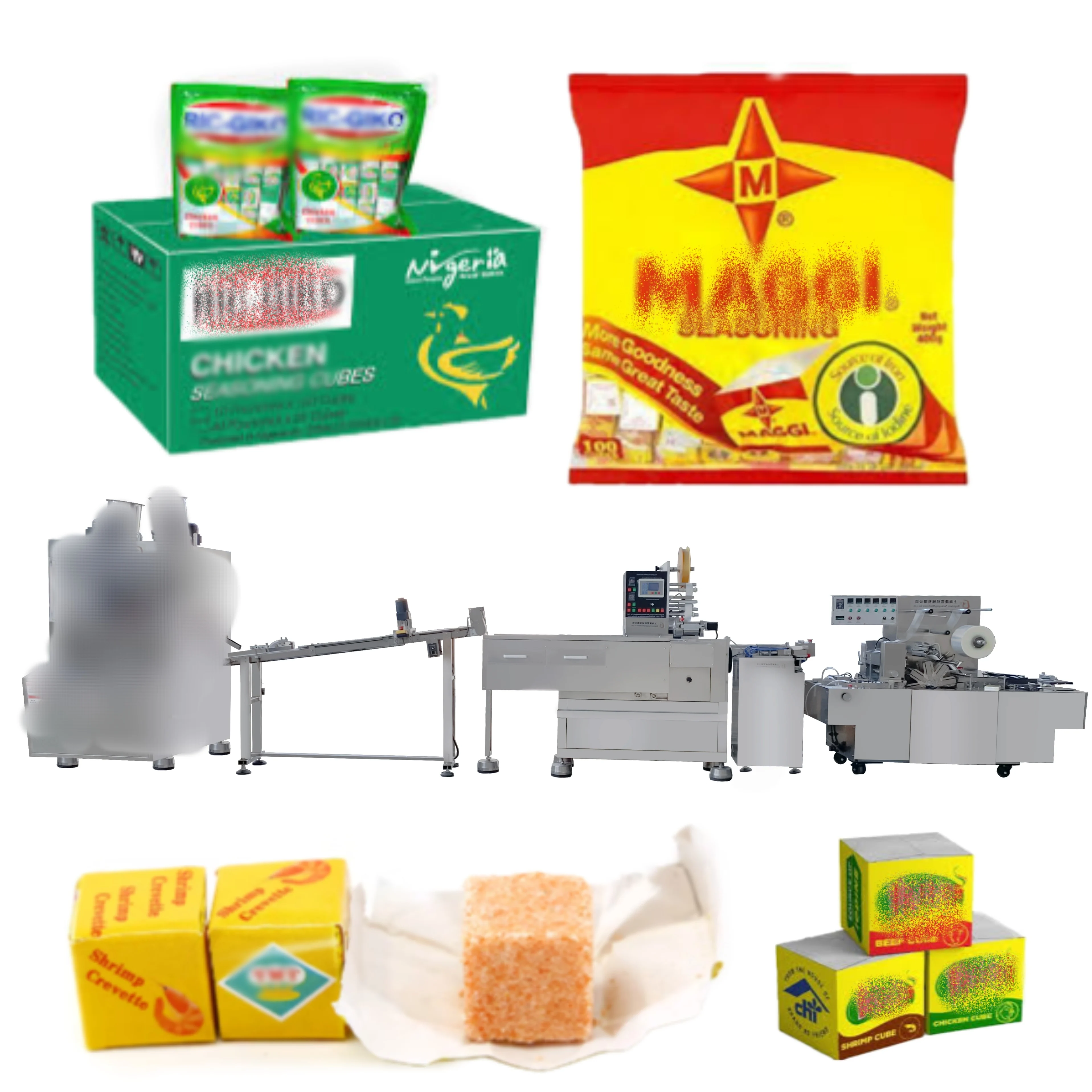 Bouillon Cube Forming Machine Maggi Knorr Onga Chicken Stock Beef Shrimp Gemüsebrühe Cube Automatische Herstellung der Verpackungslinie