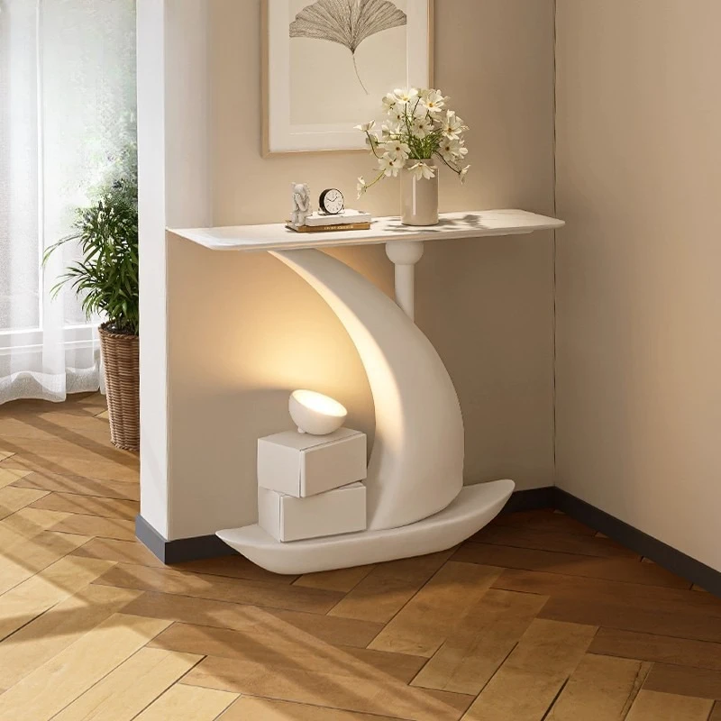 Light luxury high-end art entrance corridor creative solid wood entrance cabinet with lights