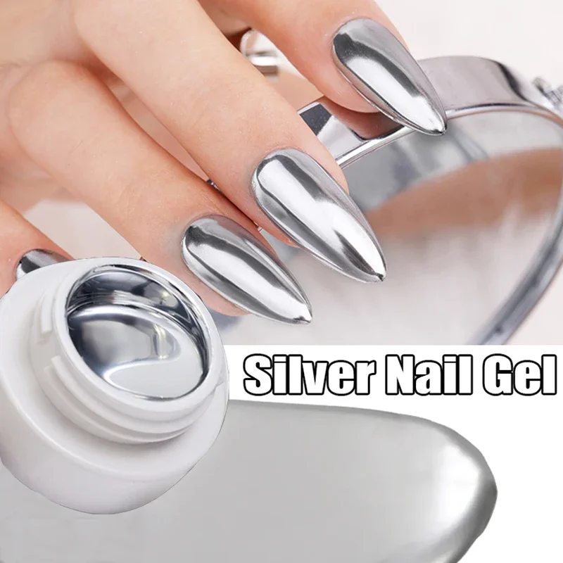 

Metallic Painting Nail Gel Polish for Nails Art Soak Off Gel Nail Polish Chrome Silver Mirror Effect Glitter UV Nail Gel Varnish