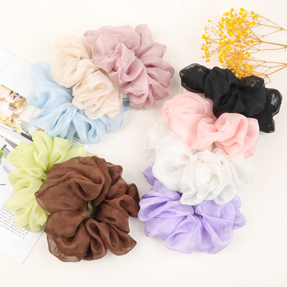 Women Silk Scrunchie Chiffon Solid Color Elastic Hair Ropes Ties Band Ponytail Holder Headband Hair Accessories For Girls