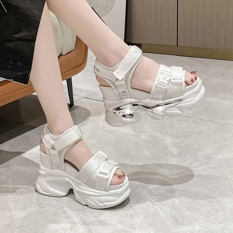 Fashion Summer Women Sandals Peep-toe Wedge Platform Sneakers Woman 10CM Heels Thick Bottom Sandal New Casual Beach Flip Flops