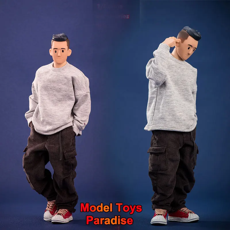 1/6 Men Soldier Casual Loose Grey Pullover Multi Pocket Straight Leg Workwear Pants Sports Shoes Fit 12inch Action Figure Body