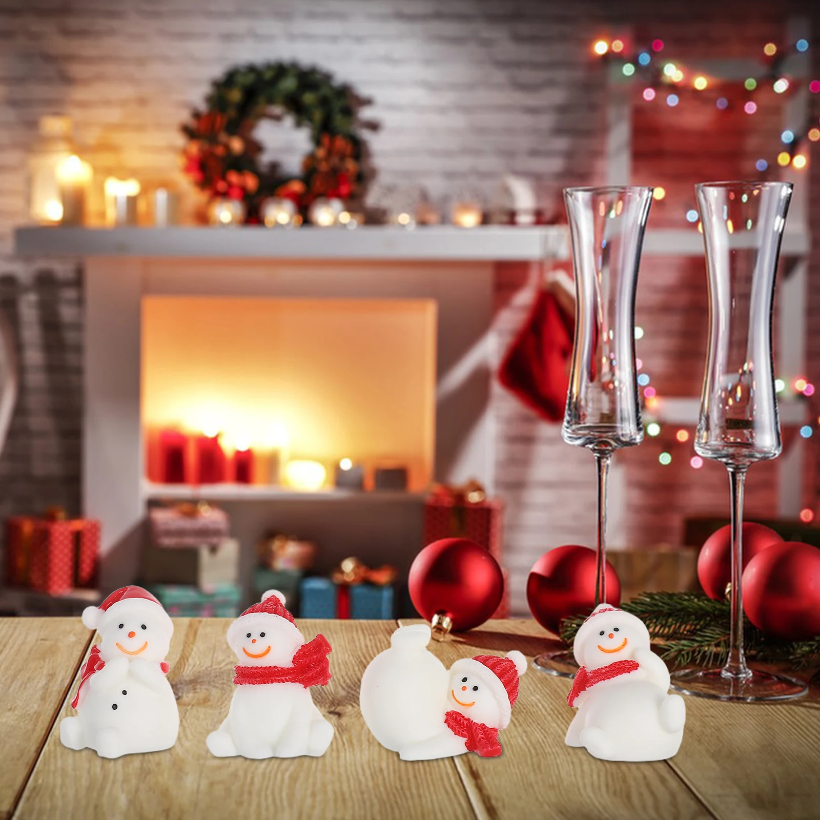 

8Pcs Resin Snowman Christmas Miniatures Gift Set Mini Knitted Hat Decorations Home Garden Microlandscape Desktop Resin Ornament