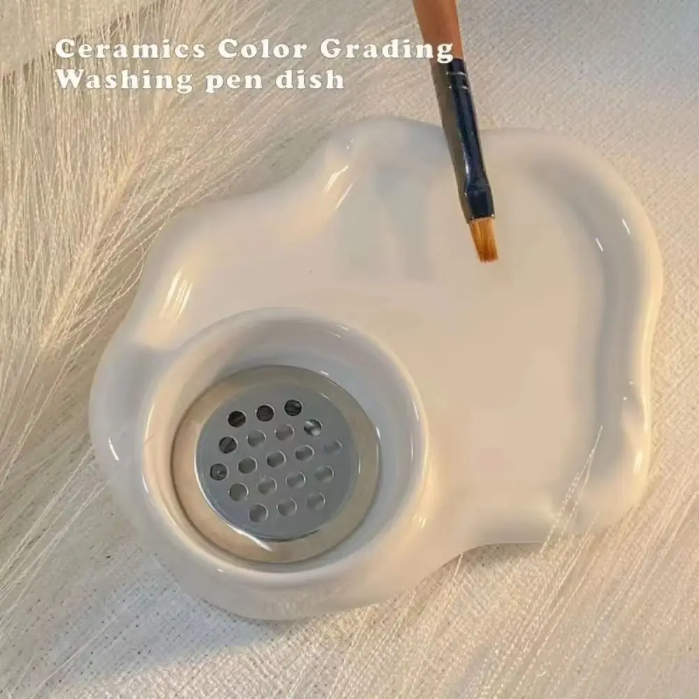 Ceramic Palette Pen Washing Cup Breathable Lightweight Paint Brush Washer with Filter Portable Pen Holder Nail Art Supplies