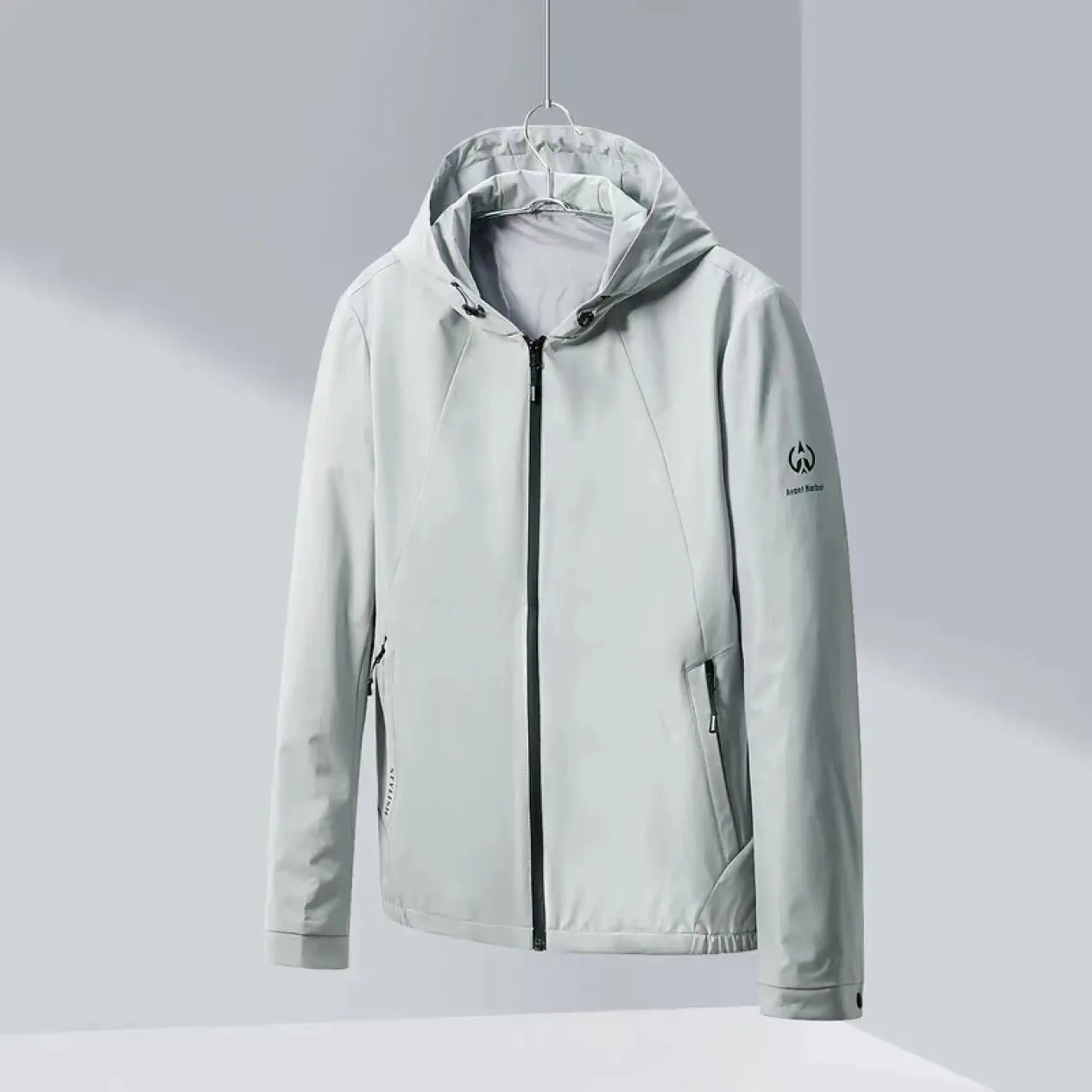 

HAI 2025 Spring New Men's Hooded Jaet Smooth Quali Simple Sli Outerwear Faionable Urban Sle Zipper Closure ...