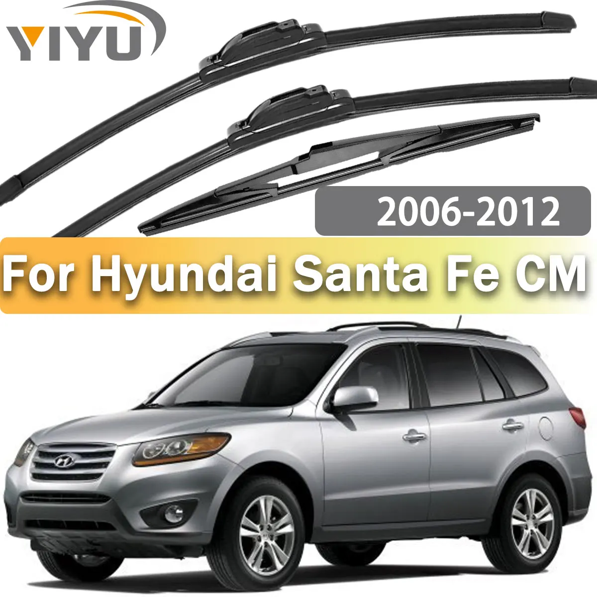 3PCS Front Rear Wiper Blades Brushes For Hyundai Santa Fe CM 2006-2012 Accessories Window Windscreen Windshield