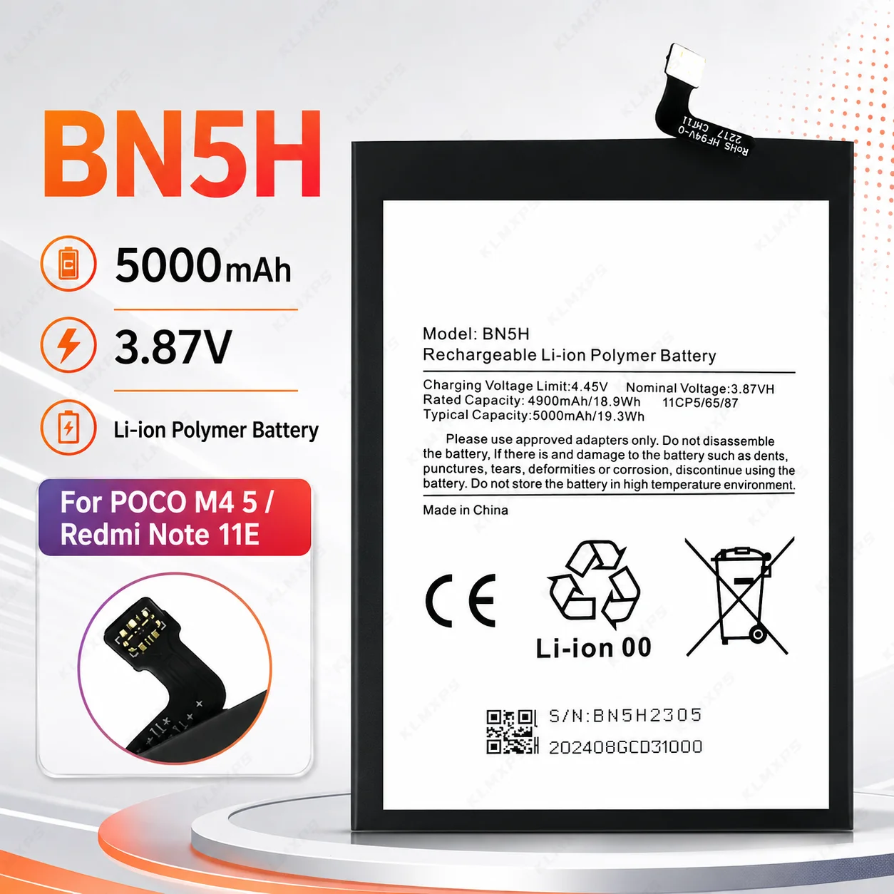 Replacement Phone Battery BN5H 5000mAh with Tools for Xiaomi Redmi Note 11E / POCO M4 5G / Poco M5 Mobile Repair Part