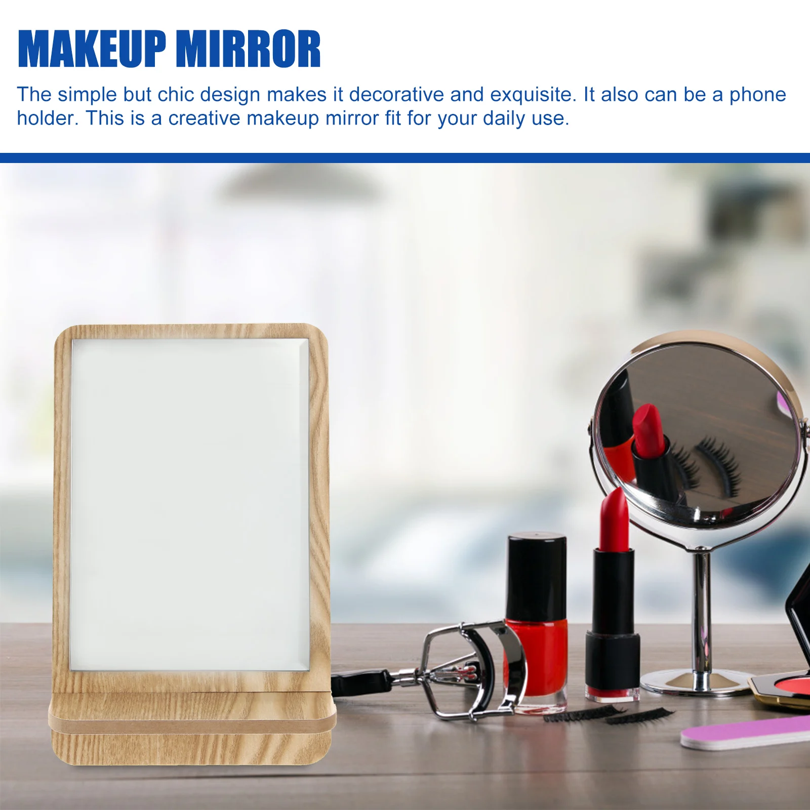 

1pc Assembled Wooden Makeup Desktop Retro Tabletop Mirror Household Single Supporting Vanity Mirror Bedroom Dresser