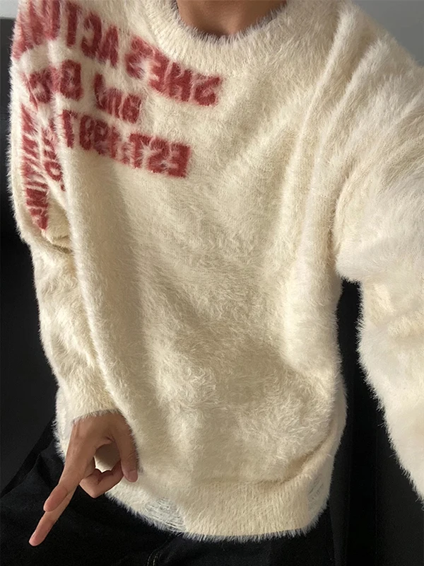 Miękki sweter z dzianiny, okrągły dekolt, idealny na jesień i zimę, w stylu lazy, dla par, długi, ciepły, wygodny, oddychający.