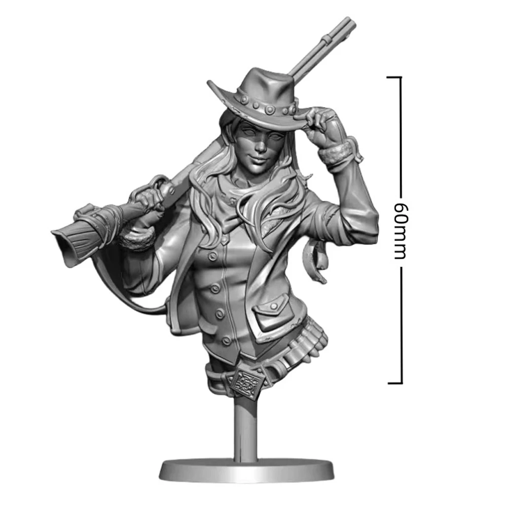 60mm Wilderness Cowboy, Female Gunner, Resin Model figure Bust, GK, Film and television themes, Unassembled and unpainted kit