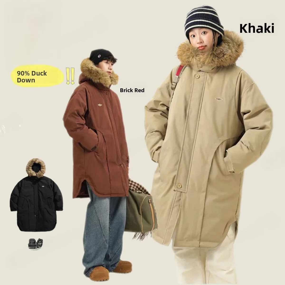 

Thiened Long Hooded down Jaet White Du Feather Men's Winter Coat Retro Trendy Polyester Fiber Casual Outerwear