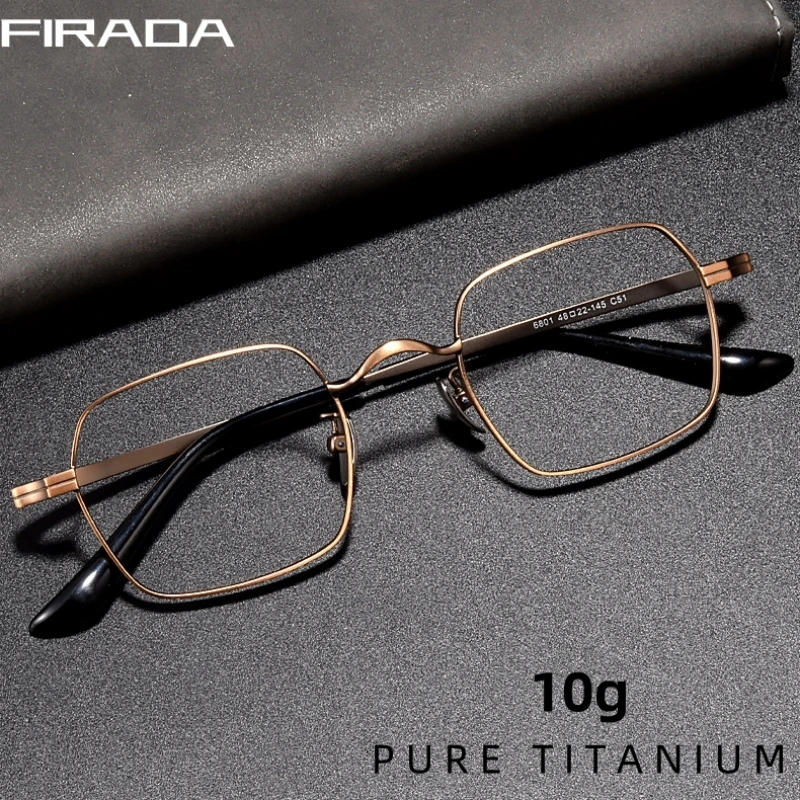 

FIRADA Fashion Comfortable Glasses Retro Square Pure Titanium Eyewear Ultra Light Prescription Eyeglasses Frame For Men 6801-C