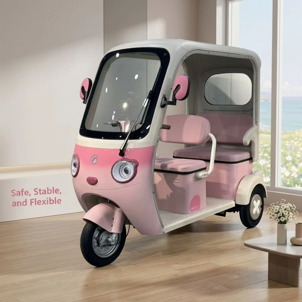 Electric leisure three wheel battery trike with tire pressure reserve, reduce flat tire risk, adult riding vehicle