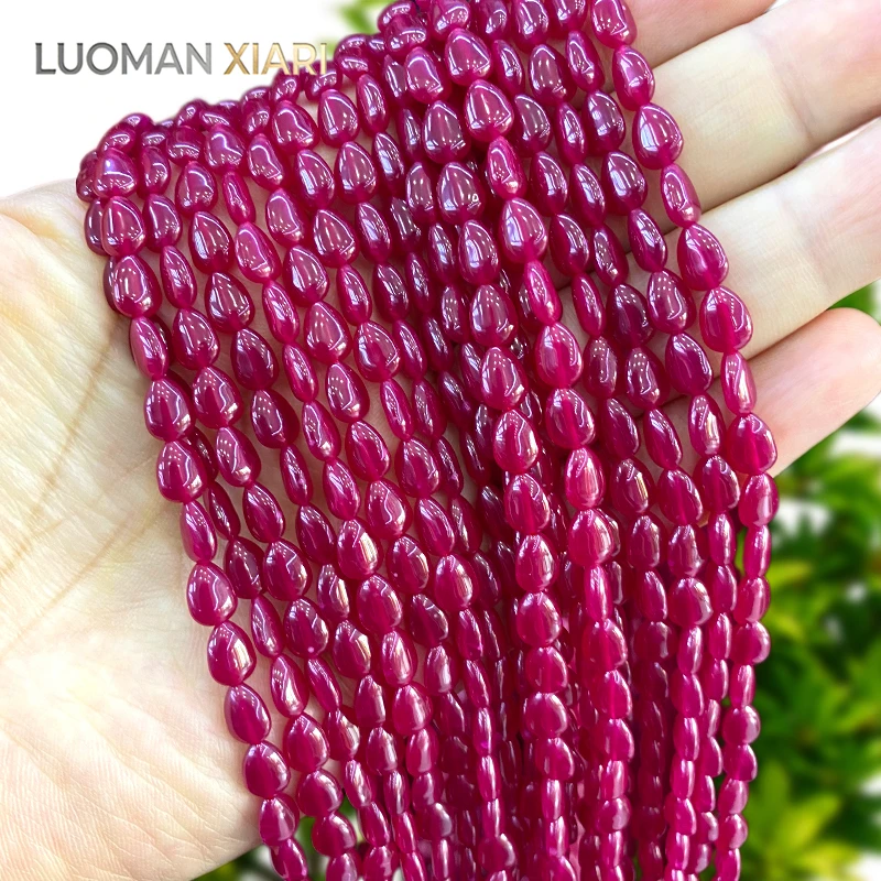 6x8mm Flat Water Drop Shape Lab Grown Red Corundum Ruby Loose Spacer Beads for Jewelry Making Diy Bracelets Charms Accessories