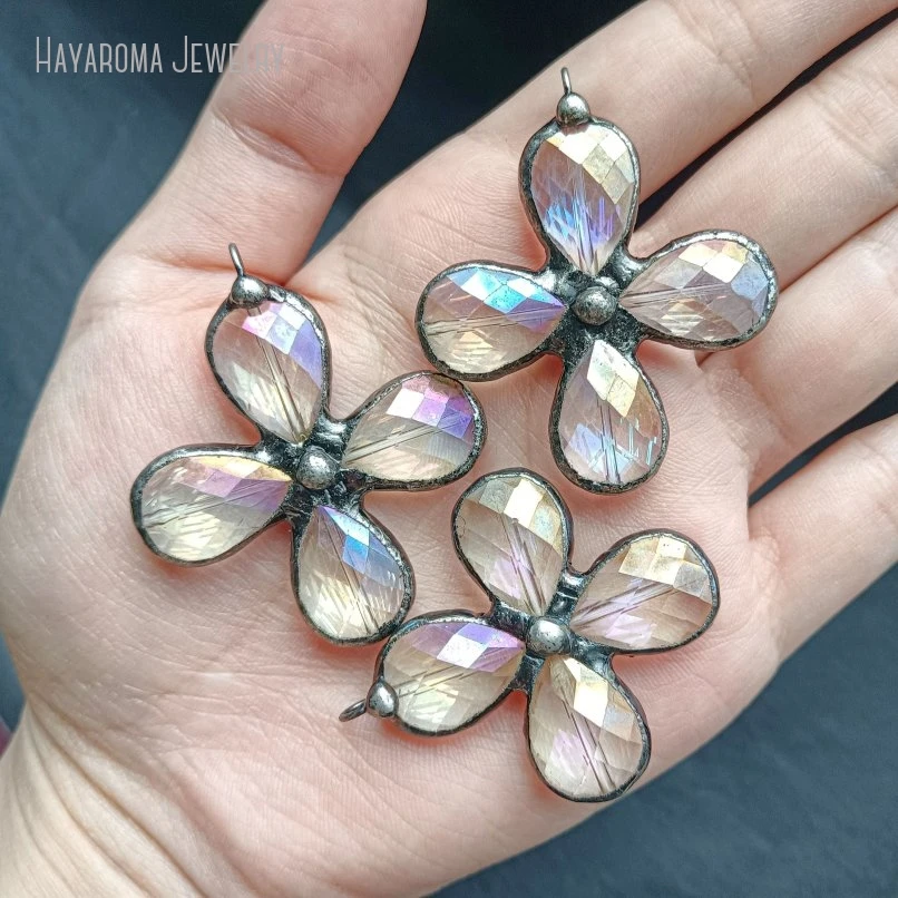 10Pcs Crystal Pendant Aurora Borealis  Briolette Cross Keychain Charm Bohemian Metalwork Metalsmith Charm for Jewelry Making