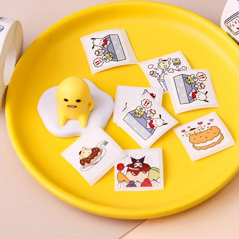 Sanrio Gourmet Stickers Square Seal Stickers 500PCS Self-adhesive Labels Children\'s Cartoon Roll Stickers Christmas Gifts