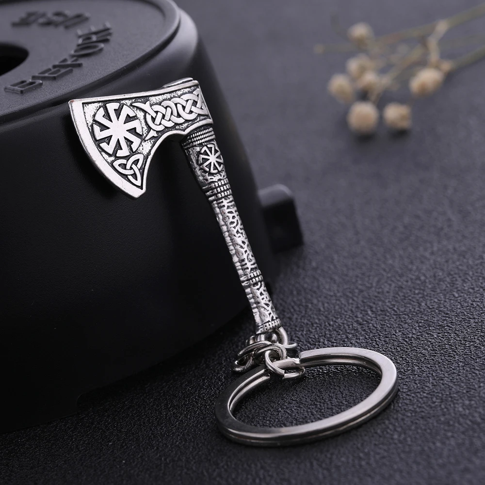 Dreamtimes Viking Axe Pendant Keychain Stainless Steel Men\'s Celtic Rune Vintage Protector Jewelry Gift Wholesale