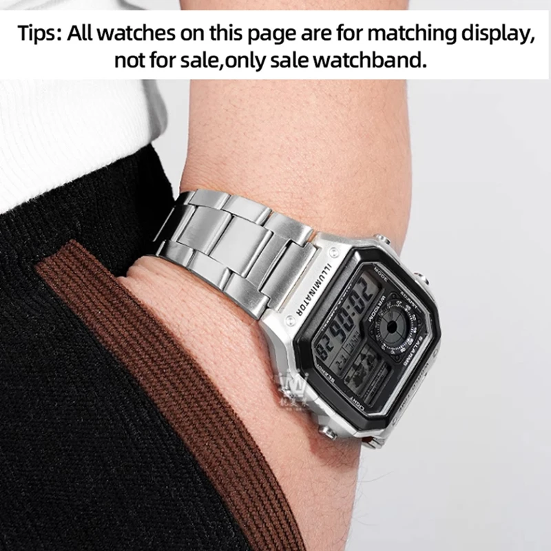 Para Casio pequeño cuadrado AE1200 AE1300 caja de reloj correa de reloj de acero modificado AE-1200/1300 pulsera de Metal de acero inoxidable correa de 18mm