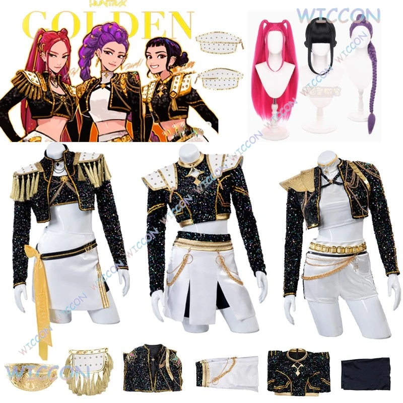 

Kpop Demon Cos Hunter Rumi Cosplay Mira Zoey Cosplay Full Set Wig Shoes Black Performance Costume Women Halloween Roleplay